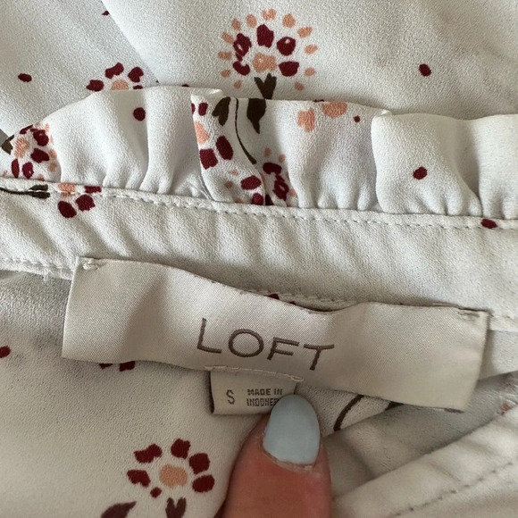Small Loft White Long Sleeve Women's Blouse with subtle floral design - Picture 5 of 5